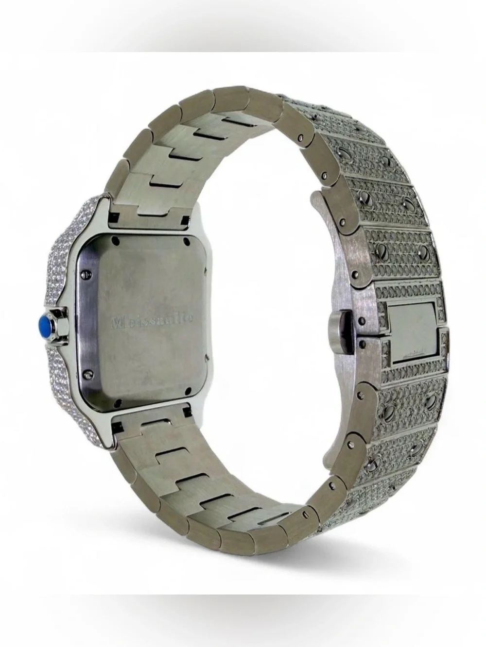 Silver Moissanite Automatic Square Watch Stainless Steel Roman Dial